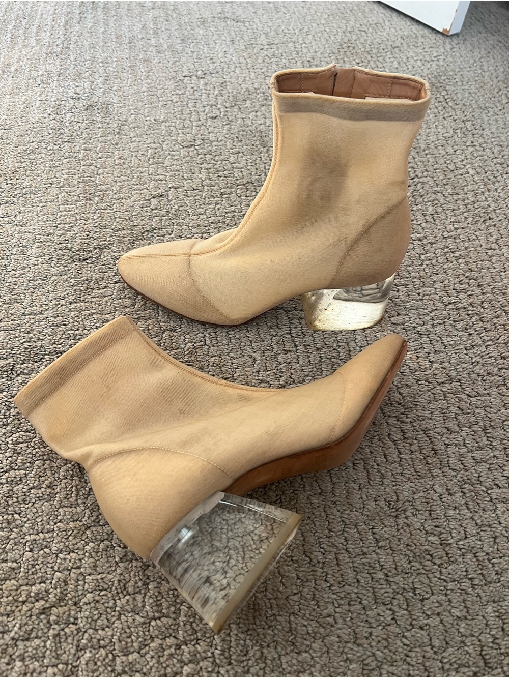 Maison Martin Margiela Beige Nude Sock Ankle Boots with Clear Block Heel